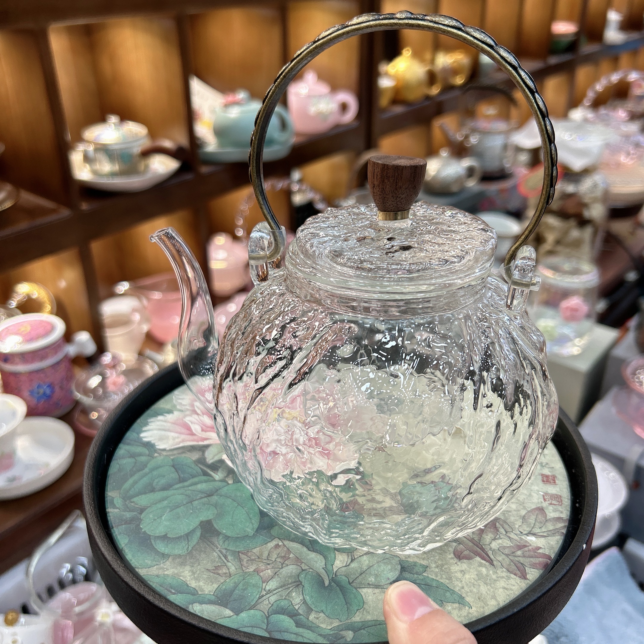 高硼硅玻璃仙女花茶壶煮茶暮雪提梁壶  容量650ml送过滤内胆日式