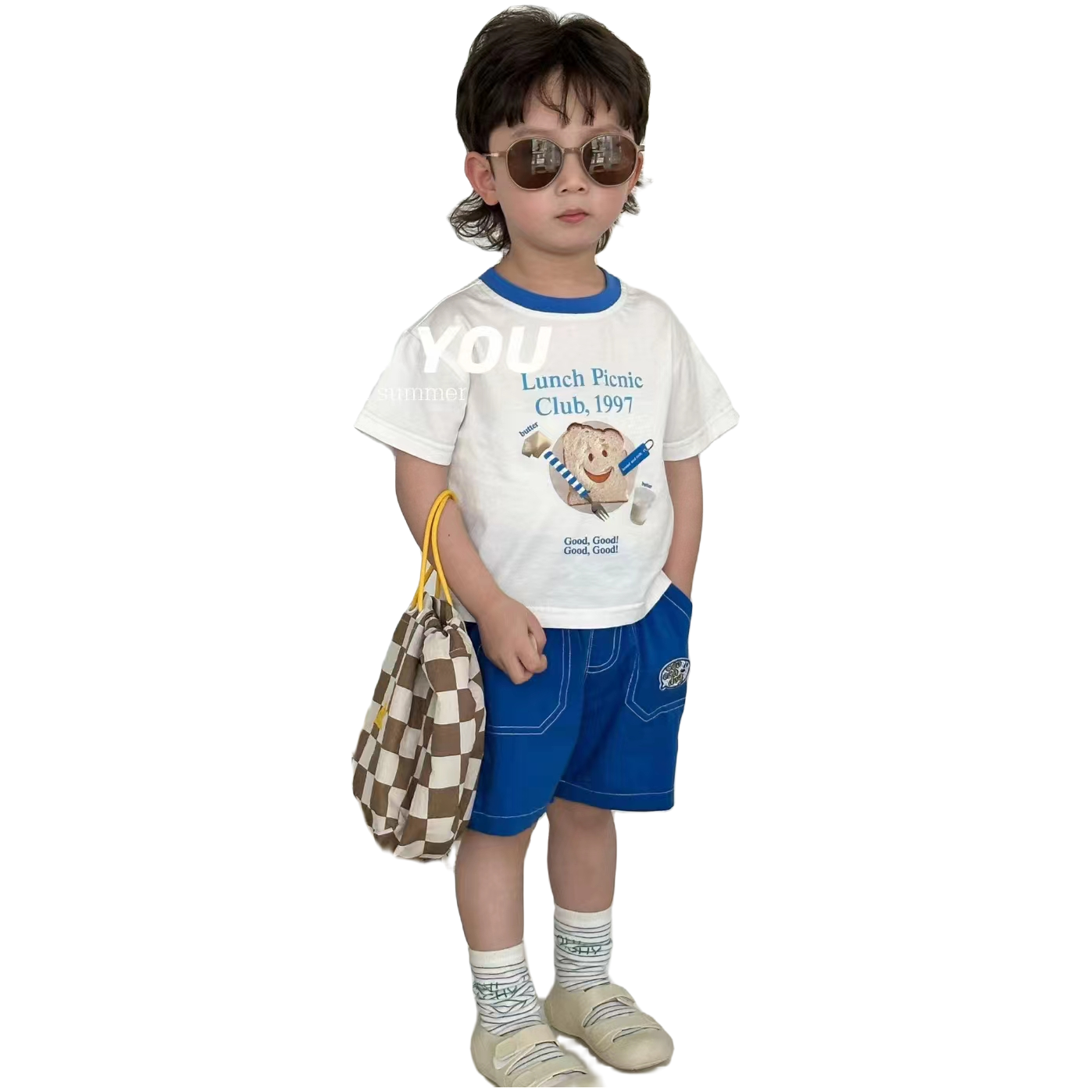 苏右中大童儿童短裤春夏款套装韩版短裤潮流2023新款牛仔裤工装裤