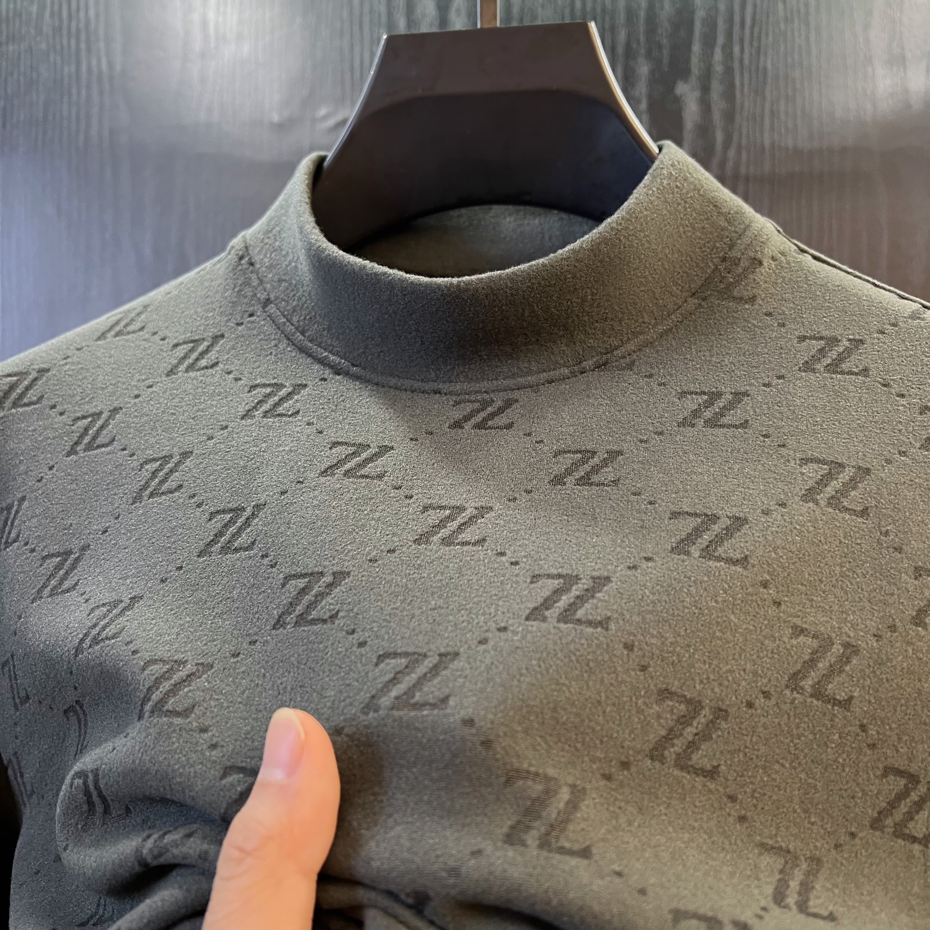 秋冬季保暖男士提花打底衫加绒半高领百搭中领修身长袖t恤