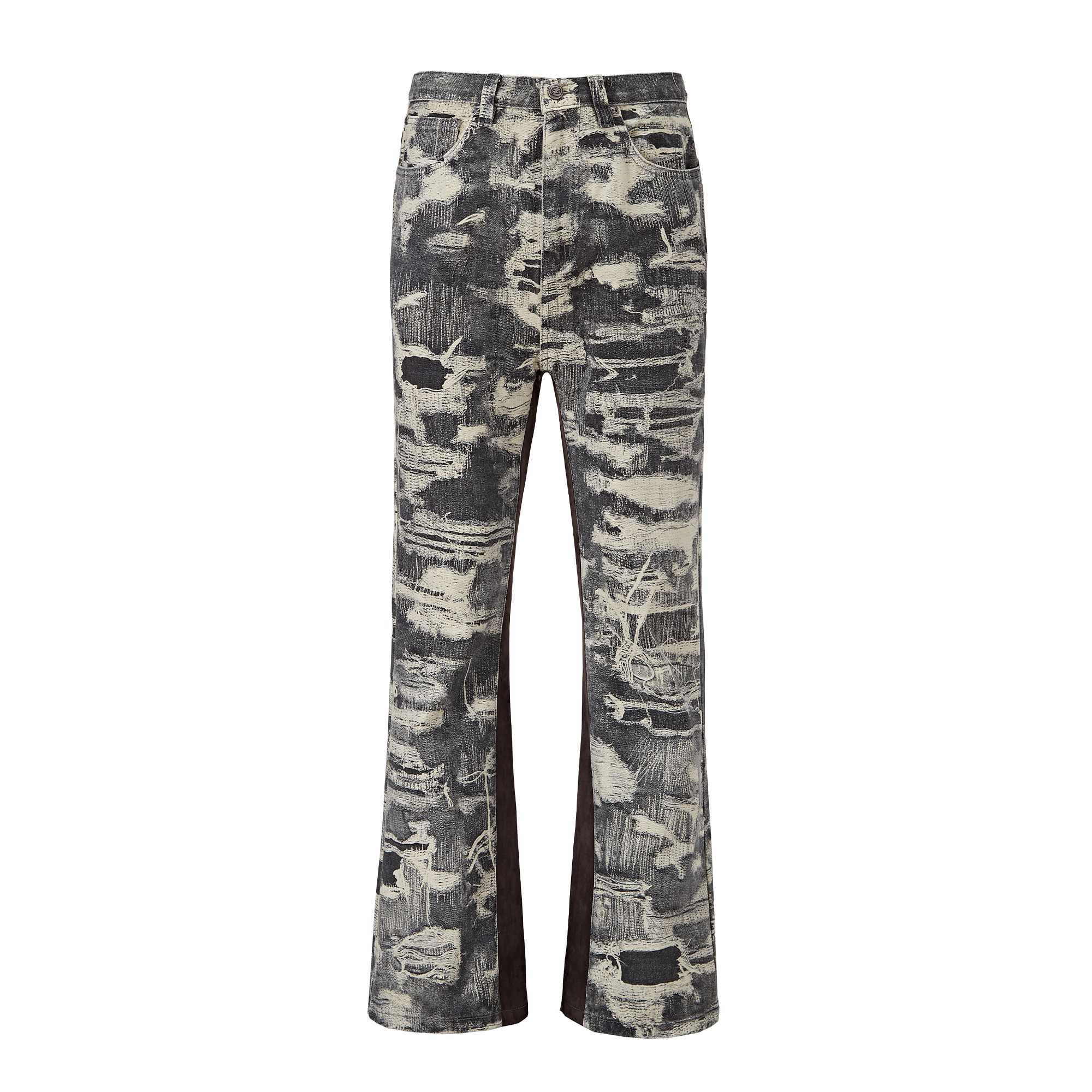 CEEC 黑白数码印花boro拼接微喇牛仔长裤