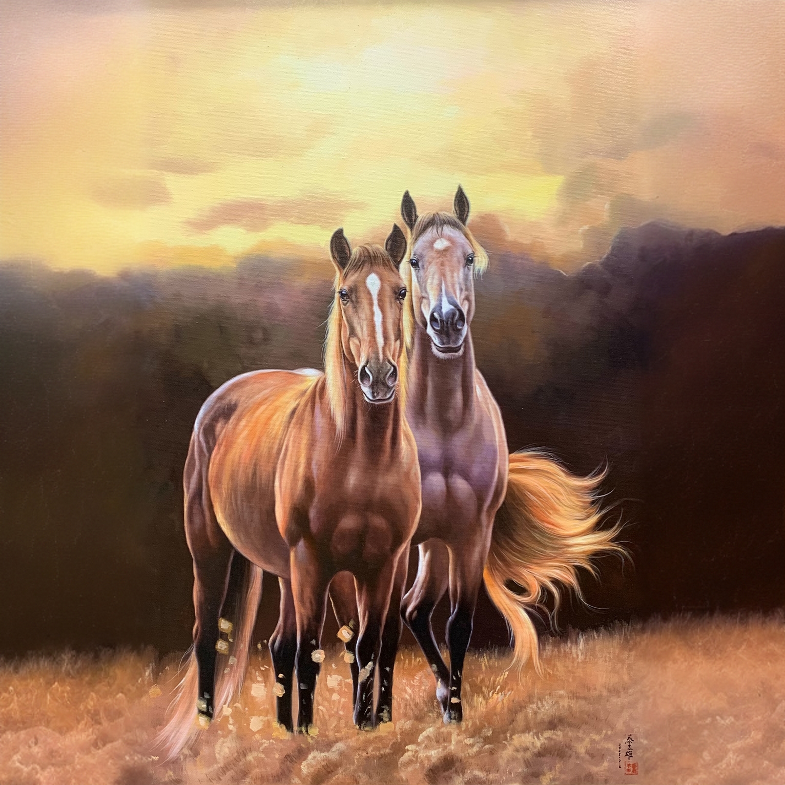 高端装饰画双骏吉祥图画心规格80X120CM