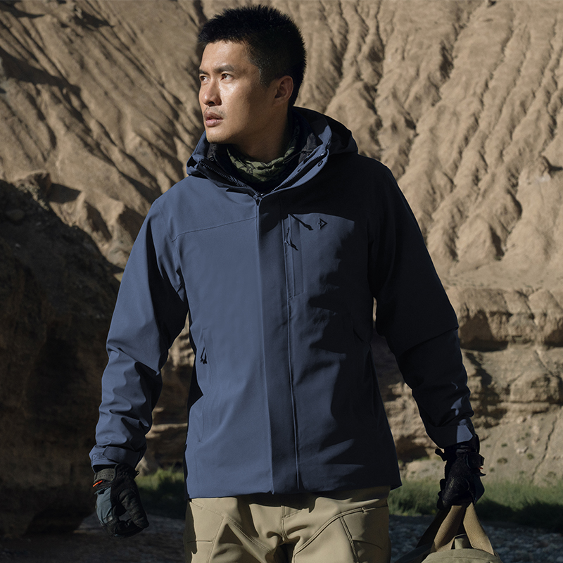 【龙牙】隐沧单层冲锋衣无内胆暗夜蓝时尚连帽户外运动休闲外套男J