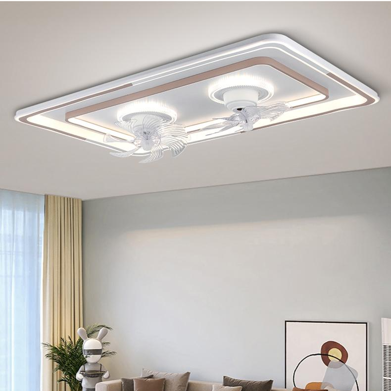 客厅双电机 360°可摇头吊扇灯家用客厅灯简约卧室电扇吸顶灯