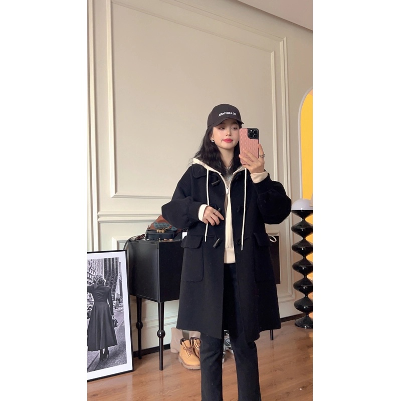 【苏苏家】专为小个子定制中长款牛角扣双面羊毛长款大衣毛呢外套