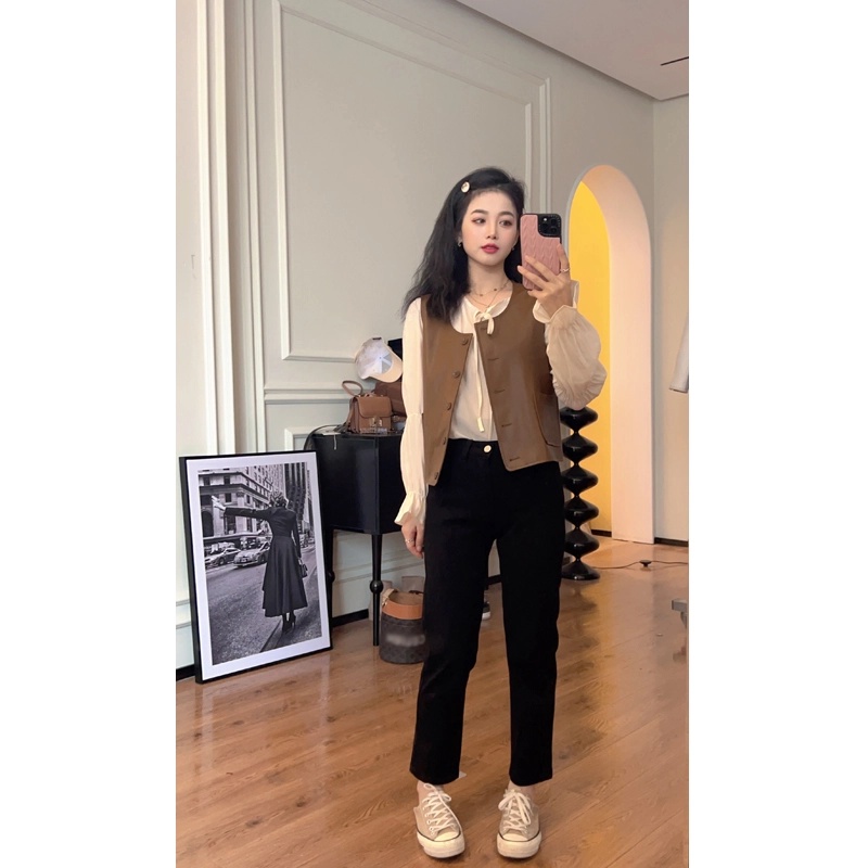 【苏苏家】专为小个子定制春秋新款微弹直筒牛仔高腰显瘦九分烟管裤