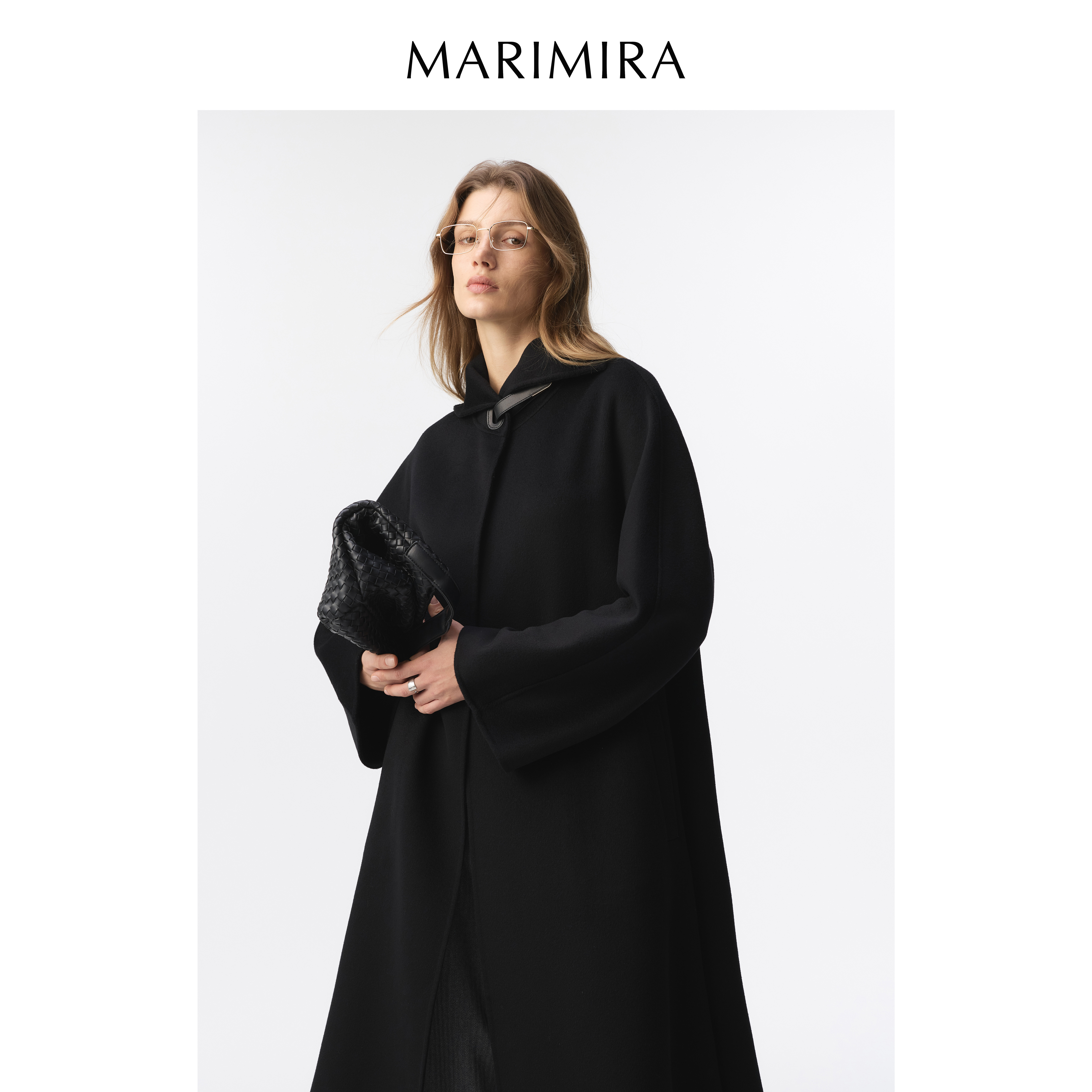 MARIMIRA秋冬 LP 款30%羊绒70%羊毛1系带时尚皮扣大衣20241110