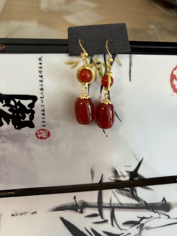 天然川料南红玛瑙路路通纯银耳坠女国风高级感经典耳饰耳环 027