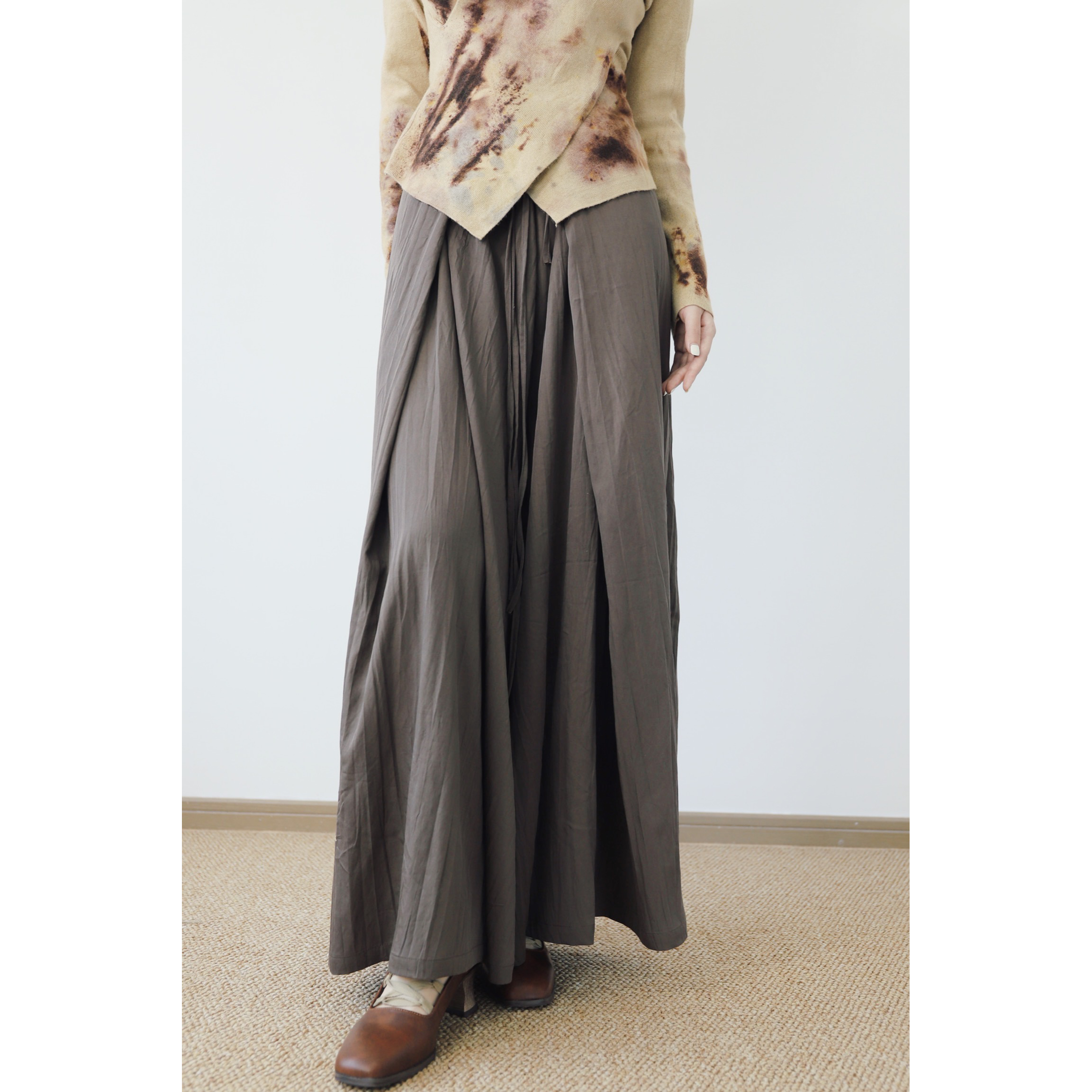 凡人岛·植物染绑腰绳半身不规则休闲裙裤裤子长阔腿裤