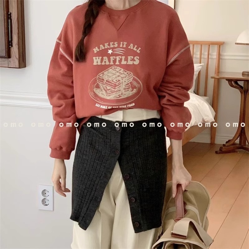 韩国东大门代购 冬卫衣新款百搭休闲字母印花减龄可爱圆领卫衣