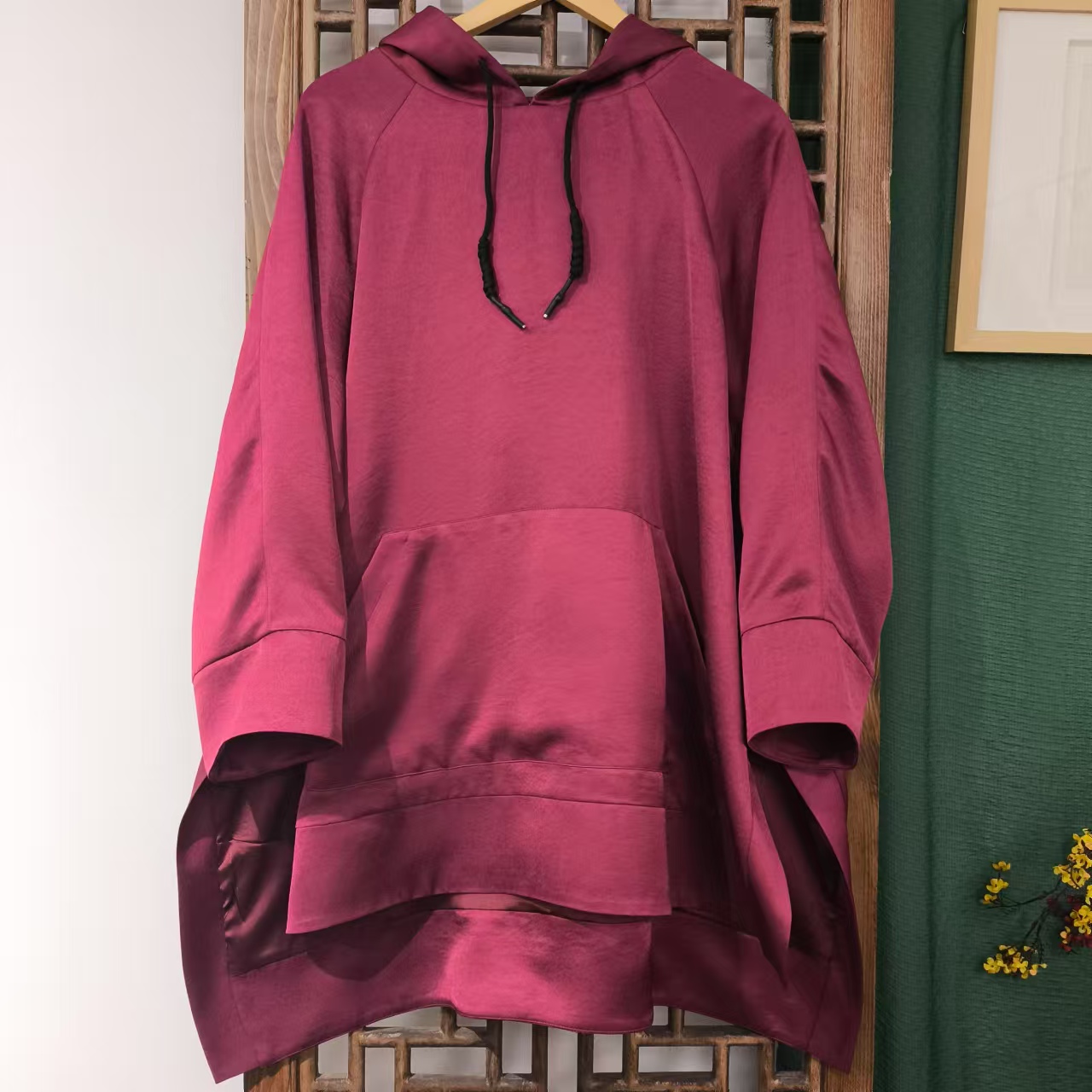  （LS442-6）凤徕兮私人定制树莓红色光板带帽卫衣