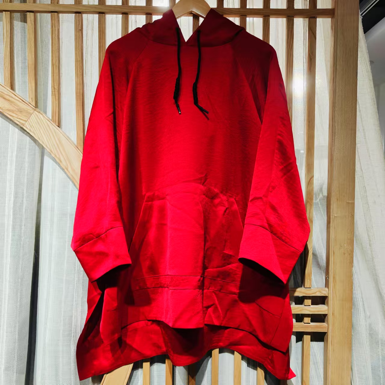 （LS442-5）凤徕兮私人定制红色光板带帽中长款卫衣  红