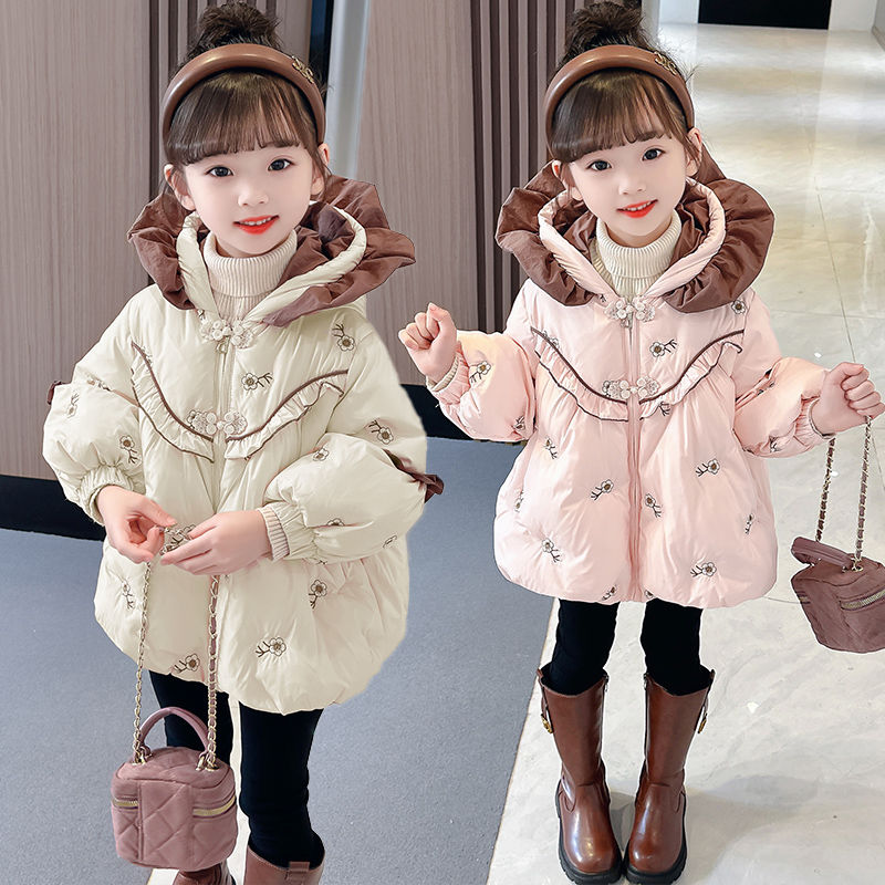 巴拉拉吧女宝宝洋气花朵绣花连帽棉衣冬装洋气韩版小女孩夹棉加厚