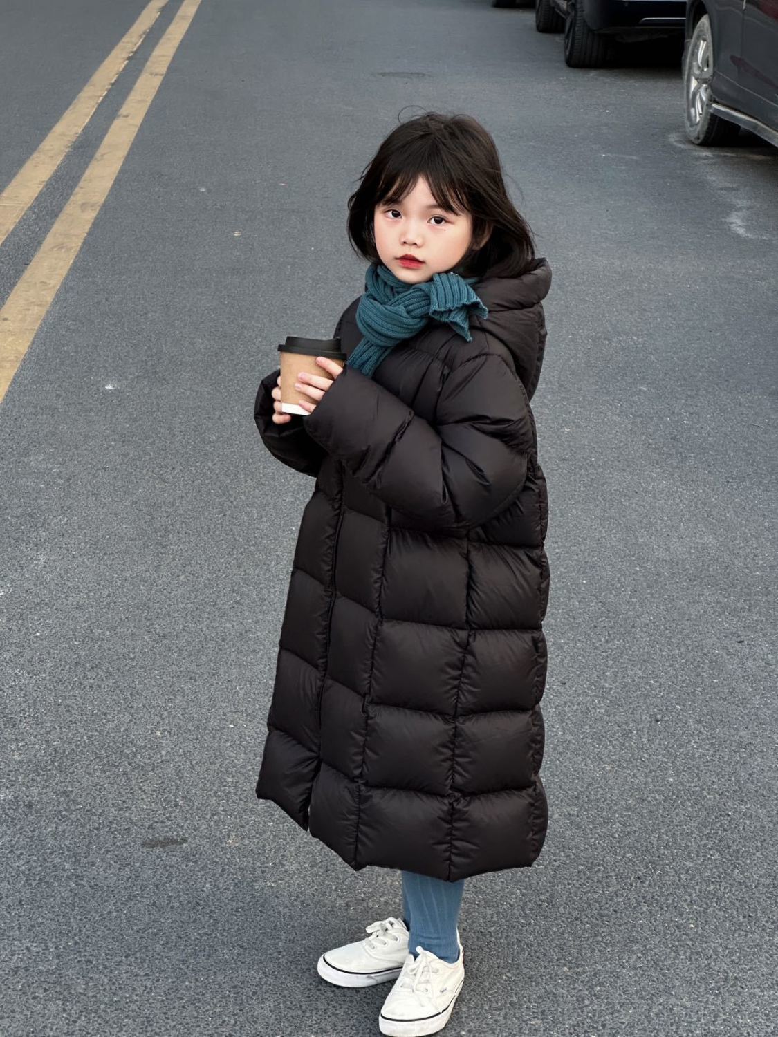 巴拉拉吧儿童棉服中长款2024新款洋气女童棉衣加厚过膝免洗公主风