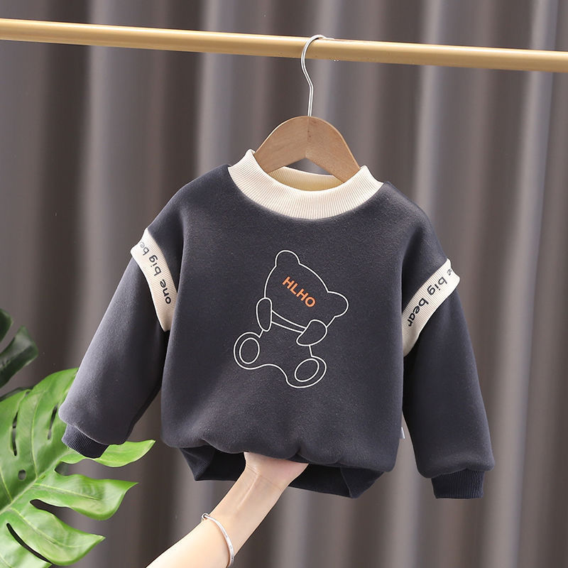 巴拉拉吧男童冬季加绒卫衣冬款童装婴儿童保暖男女宝宝卡通加厚套