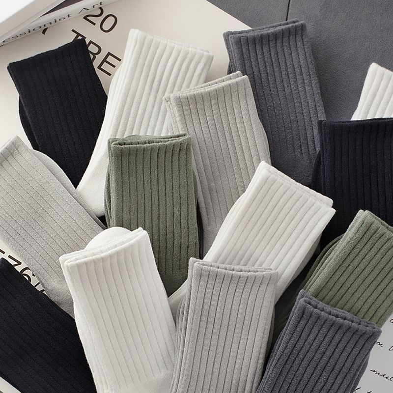 袜子男款纯色中筒袜黑白灰四季长袜防臭吸汗运动百搭ins潮学生袜
