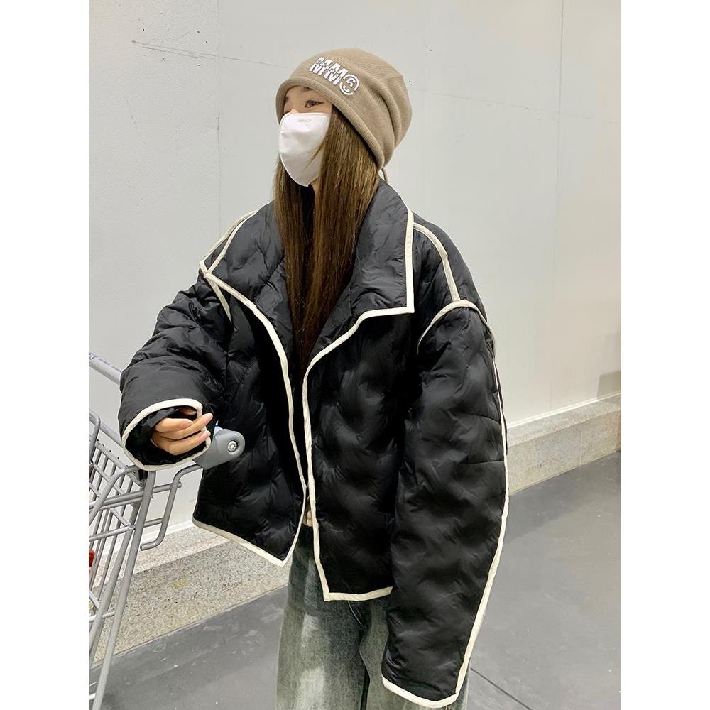 黑色短款羽绒服女2023冬季新款时尚宽松高级感90白鸭绒面包服外套