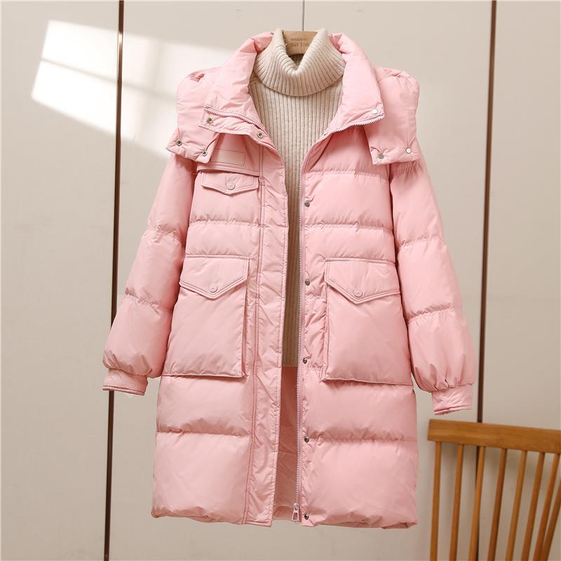 2023年新款羽绒服女中长款加厚保暖宽松连帽时尚气质白鸭绒外套潮