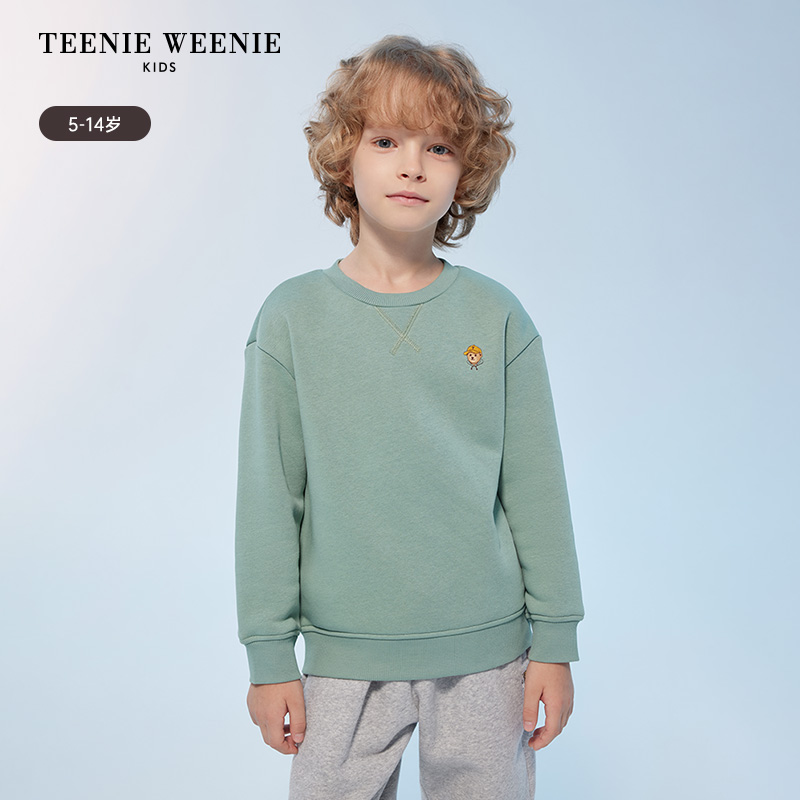 TeenieWeenie Kids小熊童装24秋冬新男童绣印花加绒圆领套头卫衣