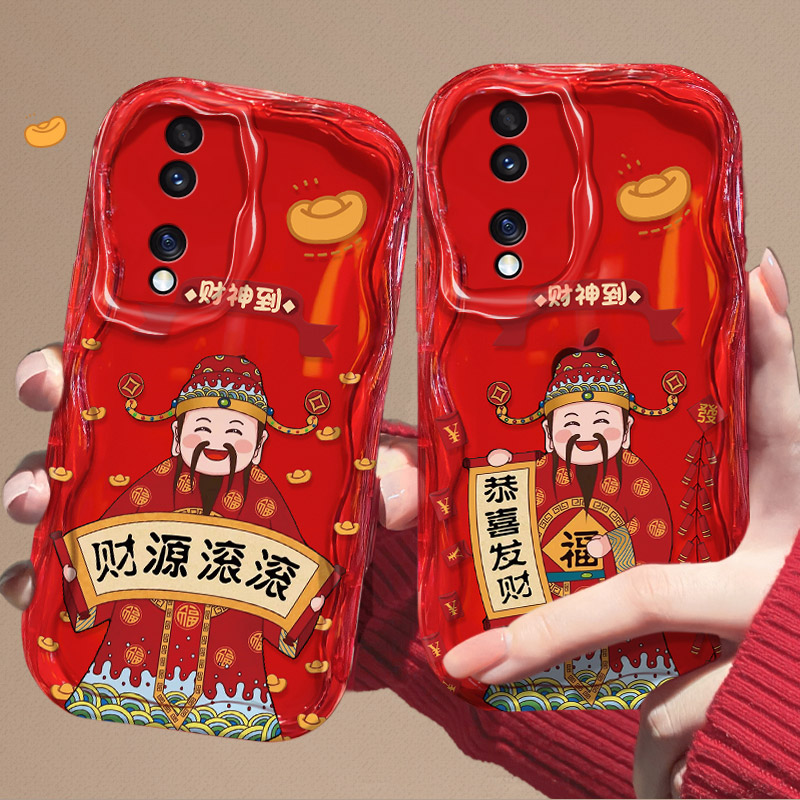 财神到适用于荣耀90手机壳全包镜头硅胶防摔创意新款奶油壳