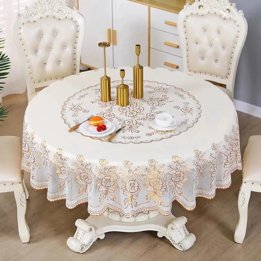 【150直径】3D立体烫金升级版圆桌布防水防滑防烫免洗