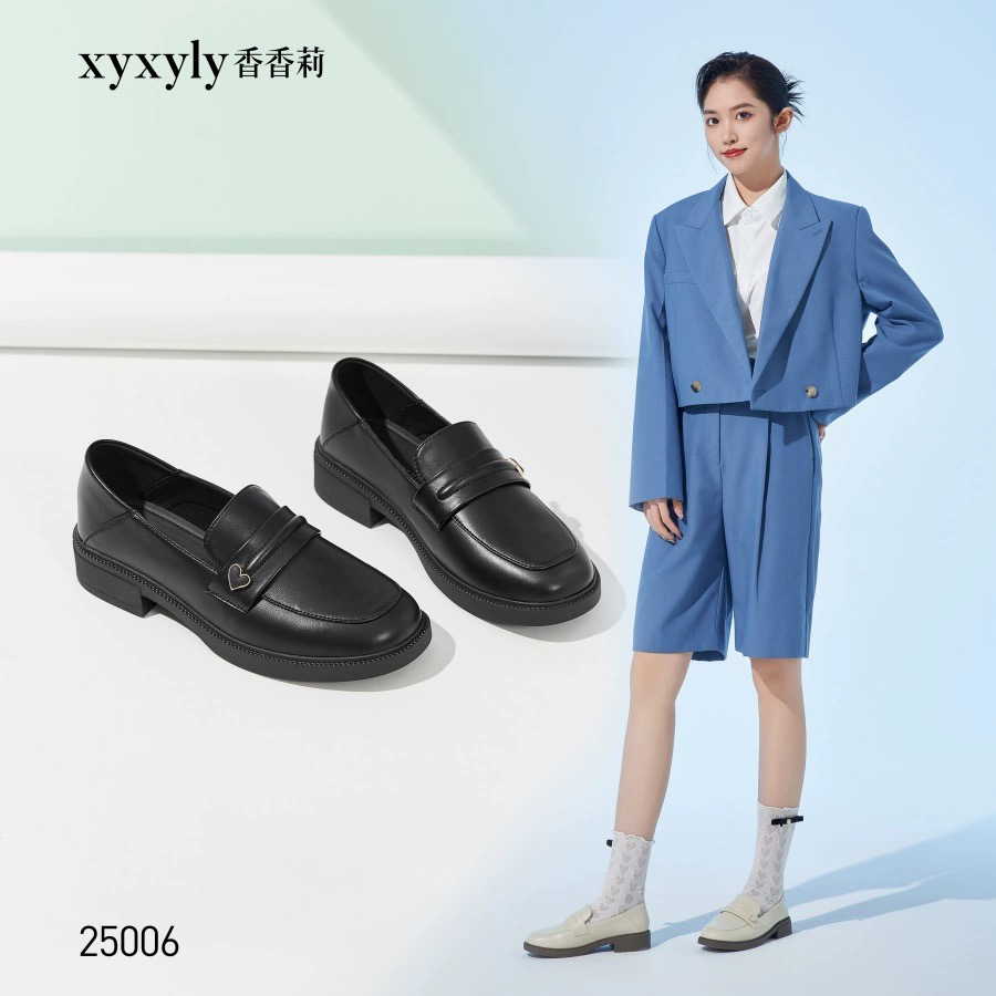 香香莉2024春季新款深口圆头潮品乐福鞋百搭亮片休闲女单鞋D25006