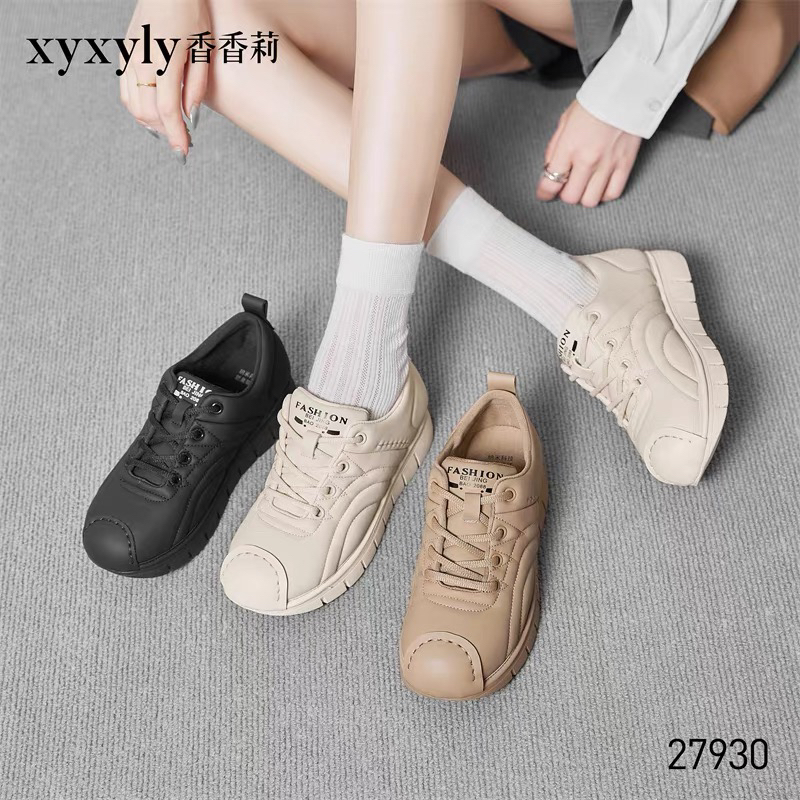 香香莉2024秋季乐福鞋系带平底小白鞋软底软面学生女休闲鞋X27930