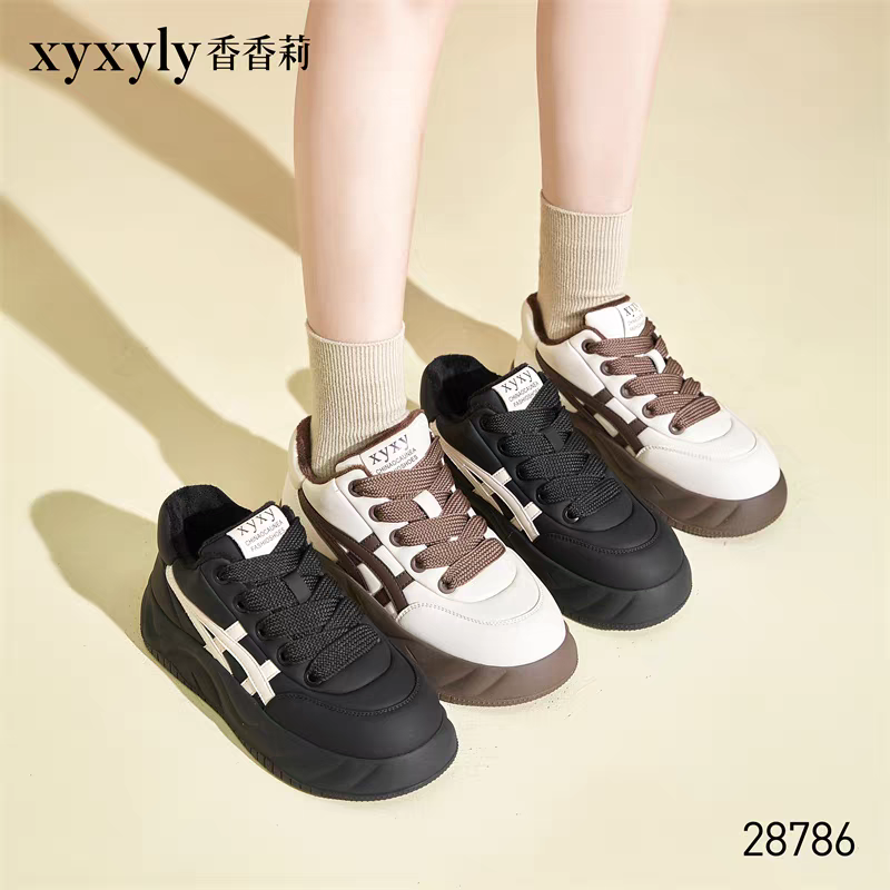 香香莉28786韩版女高帮鞋新款休闲运动厚底增高小白鞋板鞋2024冬
