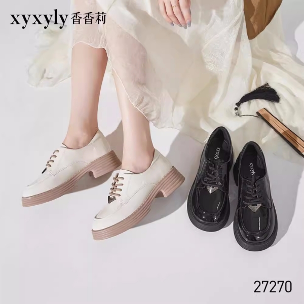 香香莉27270新款系带单鞋粗跟百搭通勤乐福鞋厚底小皮鞋女2024秋