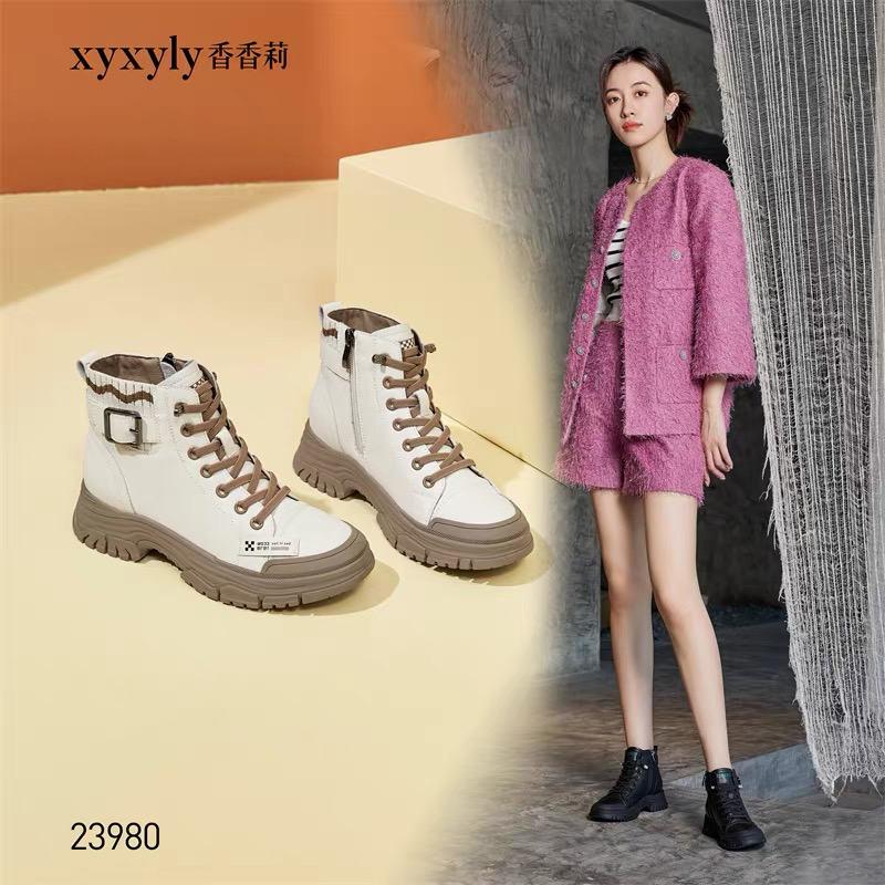 香香莉2023冬季新款加绒保暖时尚拼色松厚底系带学院风女休闲棉鞋