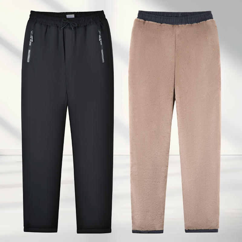 爸爸加绒加厚裤子中老年冬装高腰保暖休闲裤冬季男士外穿直筒棉裤