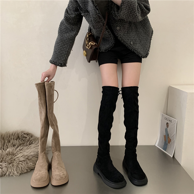 达芙妮正品过膝长靴平底长筒靴女2023新款弹力瘦瘦欧货爆款堆堆靴