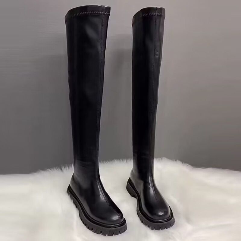 达芙妮正品英伦风长筒靴2023春秋单靴马丁靴厚底显瘦长靴过膝平底