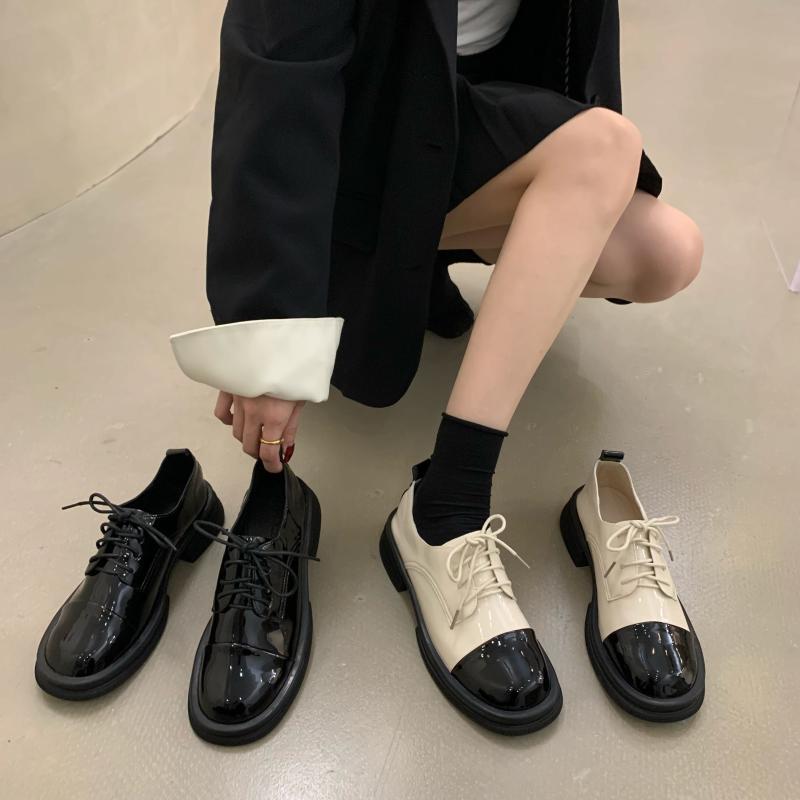 达芙妮正品小香风复古系带乐福单鞋女鞋子2023春季厚底黑色春秋英
