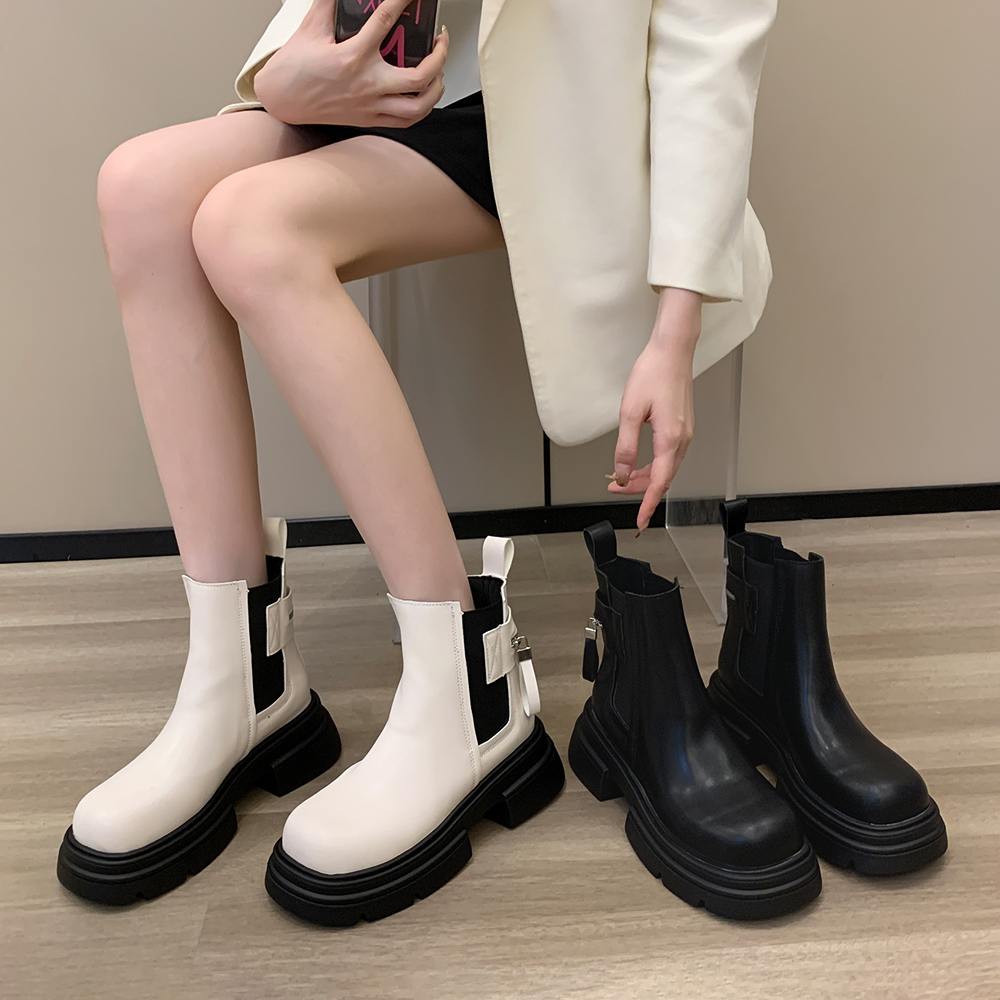 达芙妮正品切尔西弹力瘦瘦短筒靴女2023秋季新款时尚复古帅气厚底