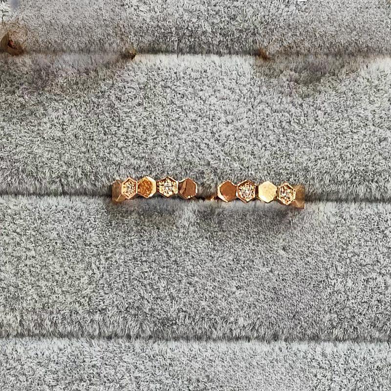 18K金天然南非钻石蜂巢耳环玫瑰金彩金耳环