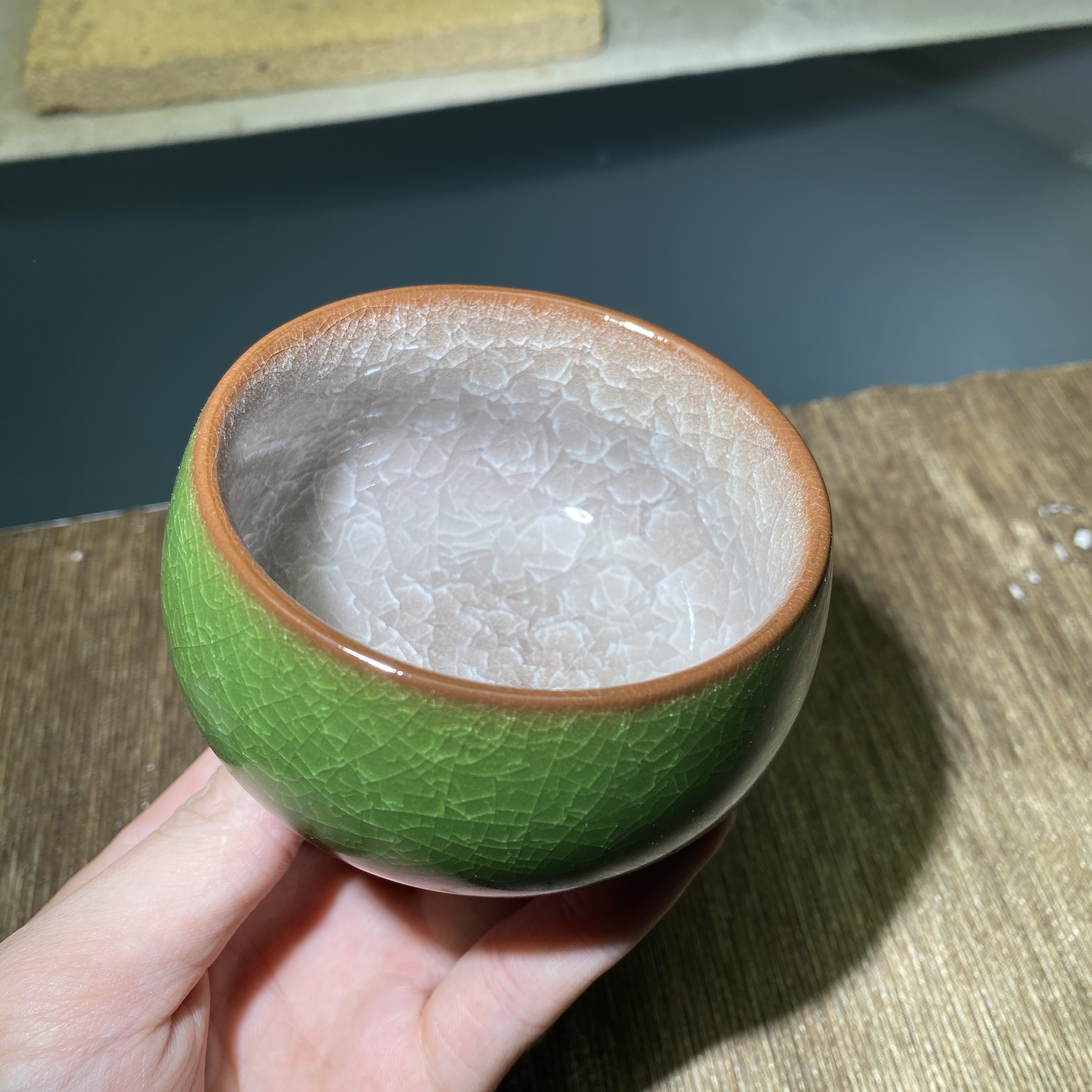 双面釉绿冰裂《罗汉杯》高端茶器主人杯