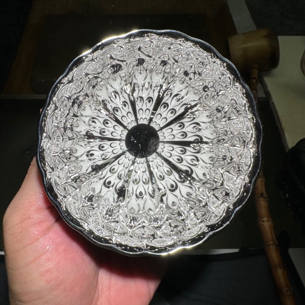 【冰清玉洁】银孔雀 高端精美手工太阳花主人杯