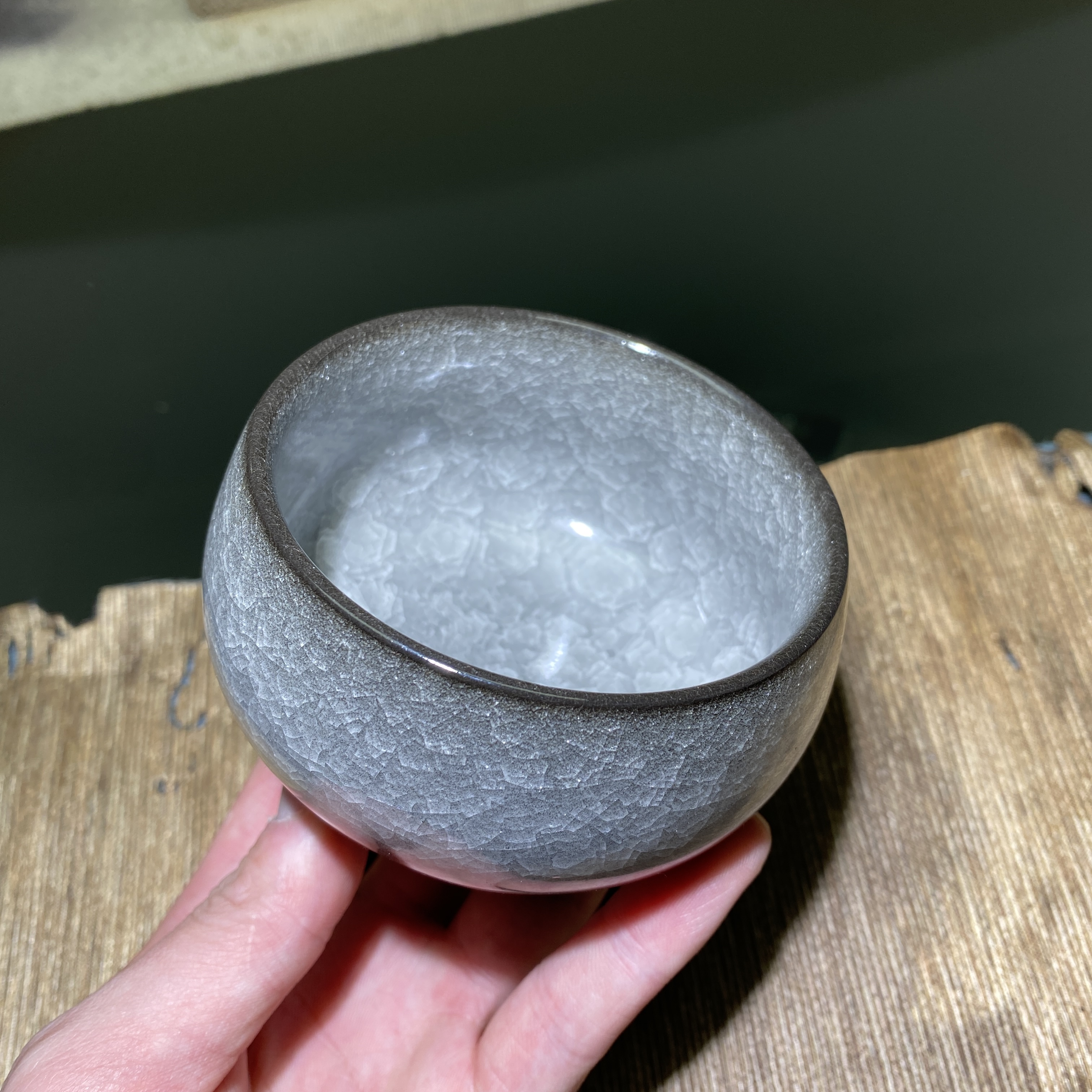 黑冰裂《罗汉杯》高端茶器主人杯冰花杯冰裂纹陶瓷主人杯