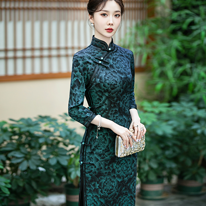 春秋季高档妈妈装中国风旗袍气质复古中式优雅优雅礼服显瘦连衣裙