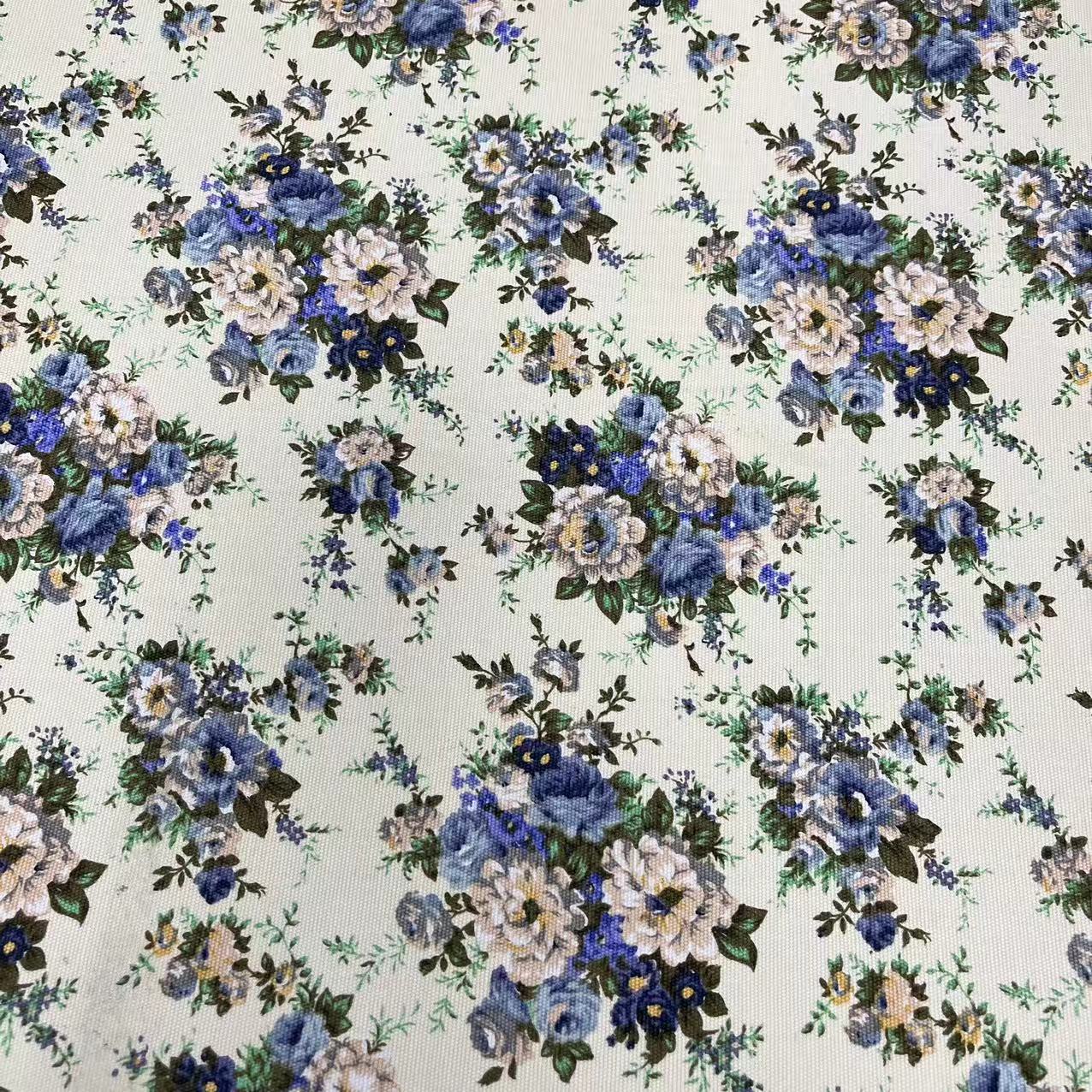 【绒兰】匠心制作！全棉数码印花帆布面料 75号 蓝色蔷薇