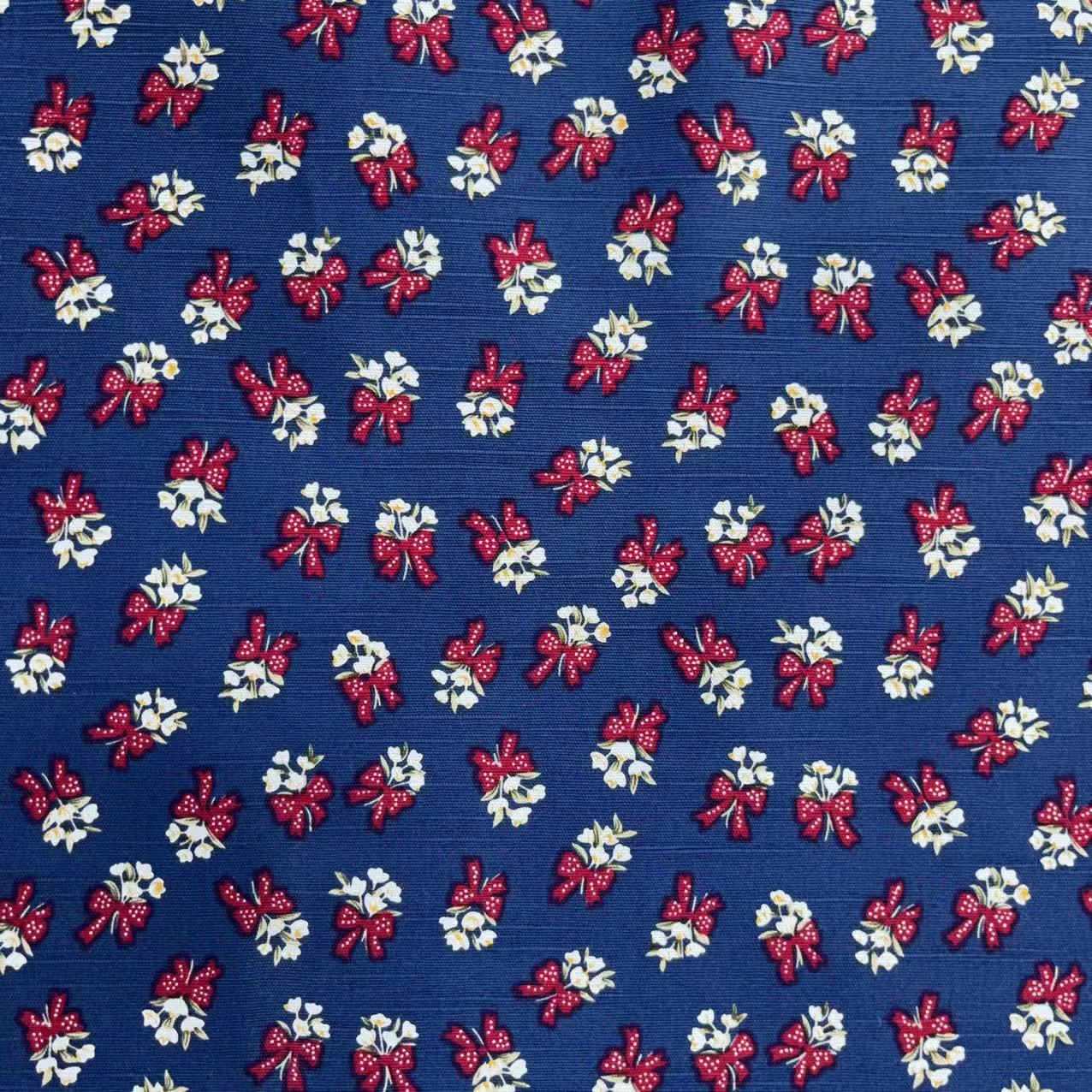 【绒兰】匠心制作！全棉数码印花竹节帆布面料 89号 小蝴蝶结花