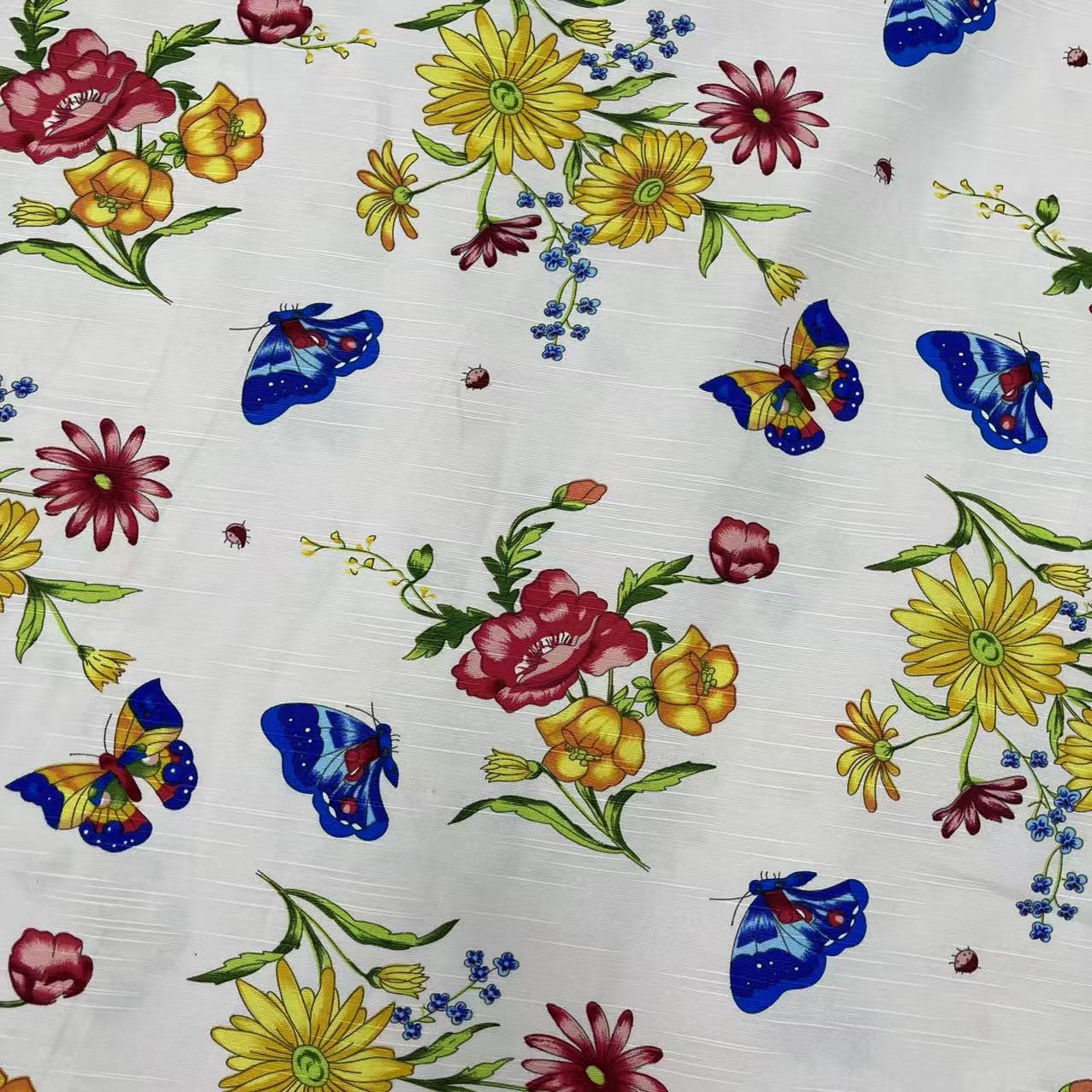 【绒兰】匠心制作！全棉数码印花竹节帆布面料 79号  蝴蝶+花 粉