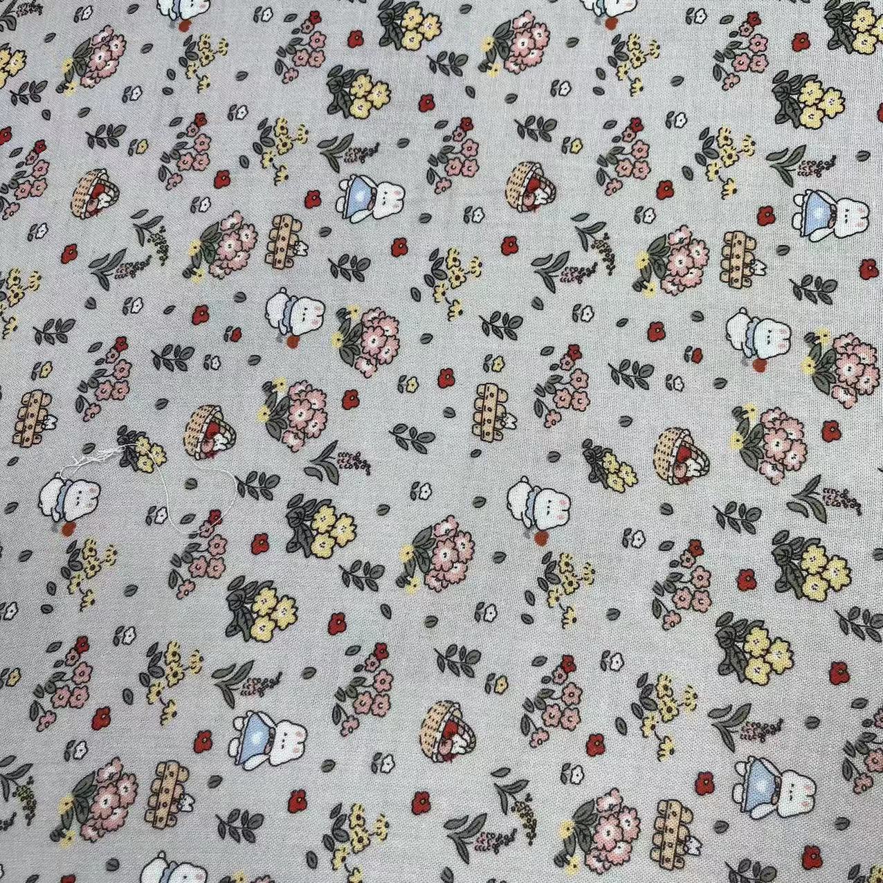 【绒兰】（门幅1.5米）竹纤维双层纱面料 21号 小兔小花-灰