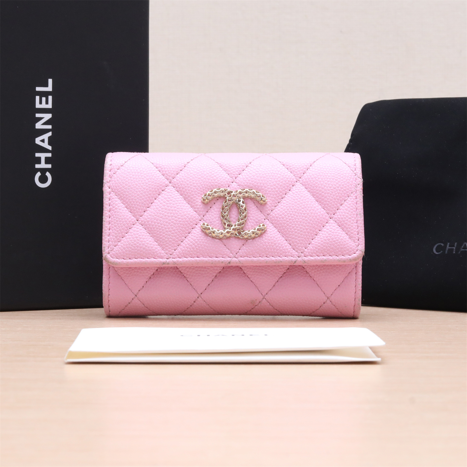 99新 Chanel/香奈儿 小花6珊 双C 卡包 粉色 镭射标 金扣