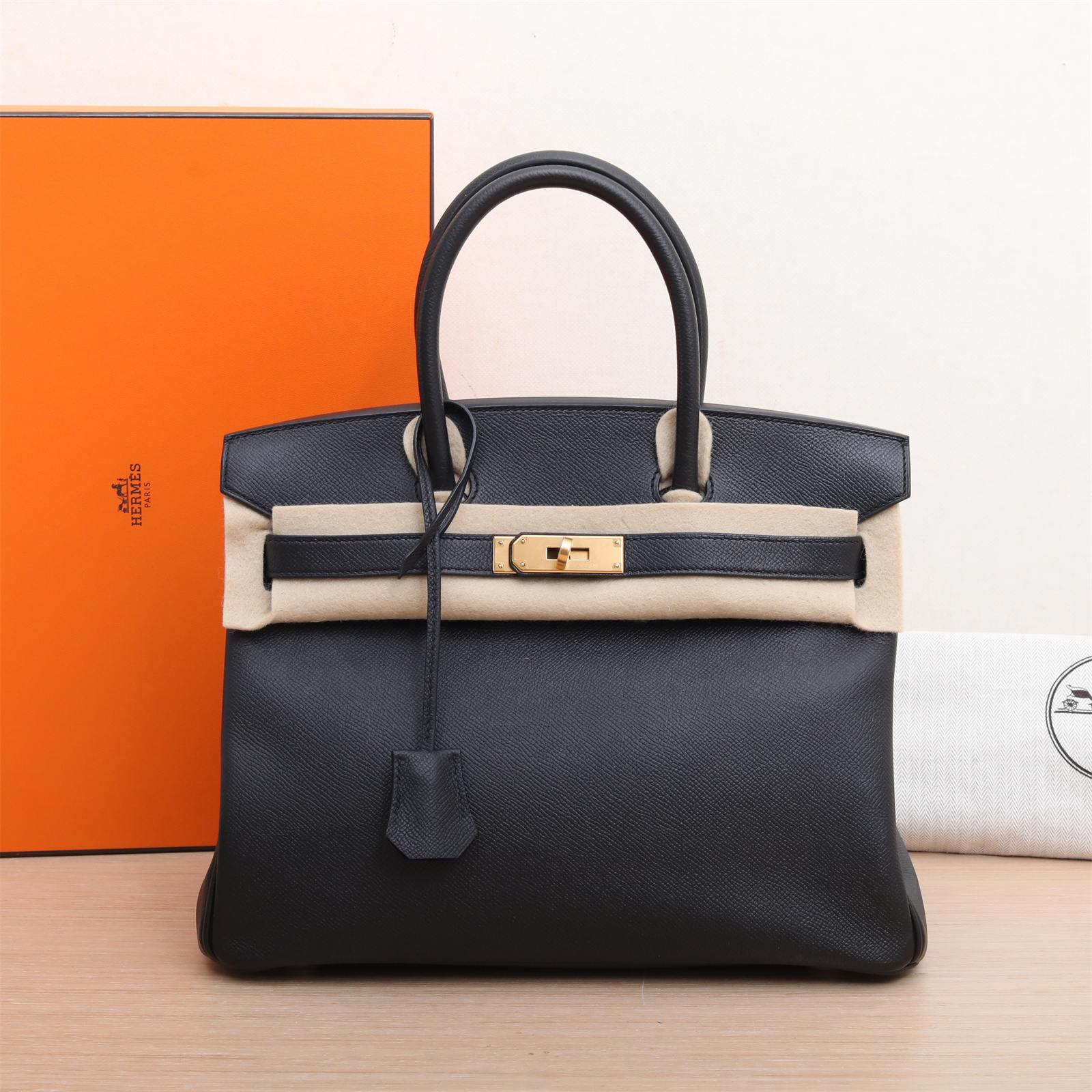 95新 Hermes/爱马仕 小花双双 P203861265 Birkin 30 黑色 X刻