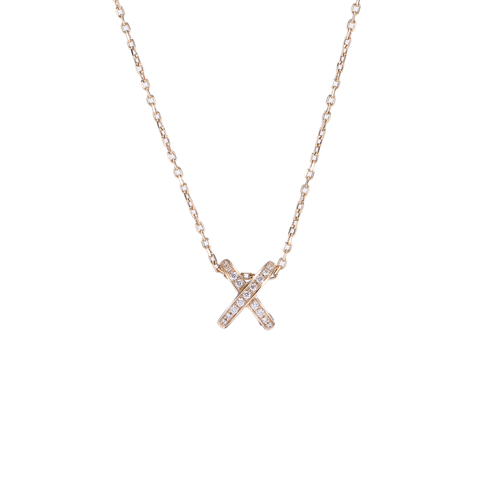 99新 Chaumet/尚美 小花攀攀欢缘 竖版大叉项链 满钻 18K玫瑰金