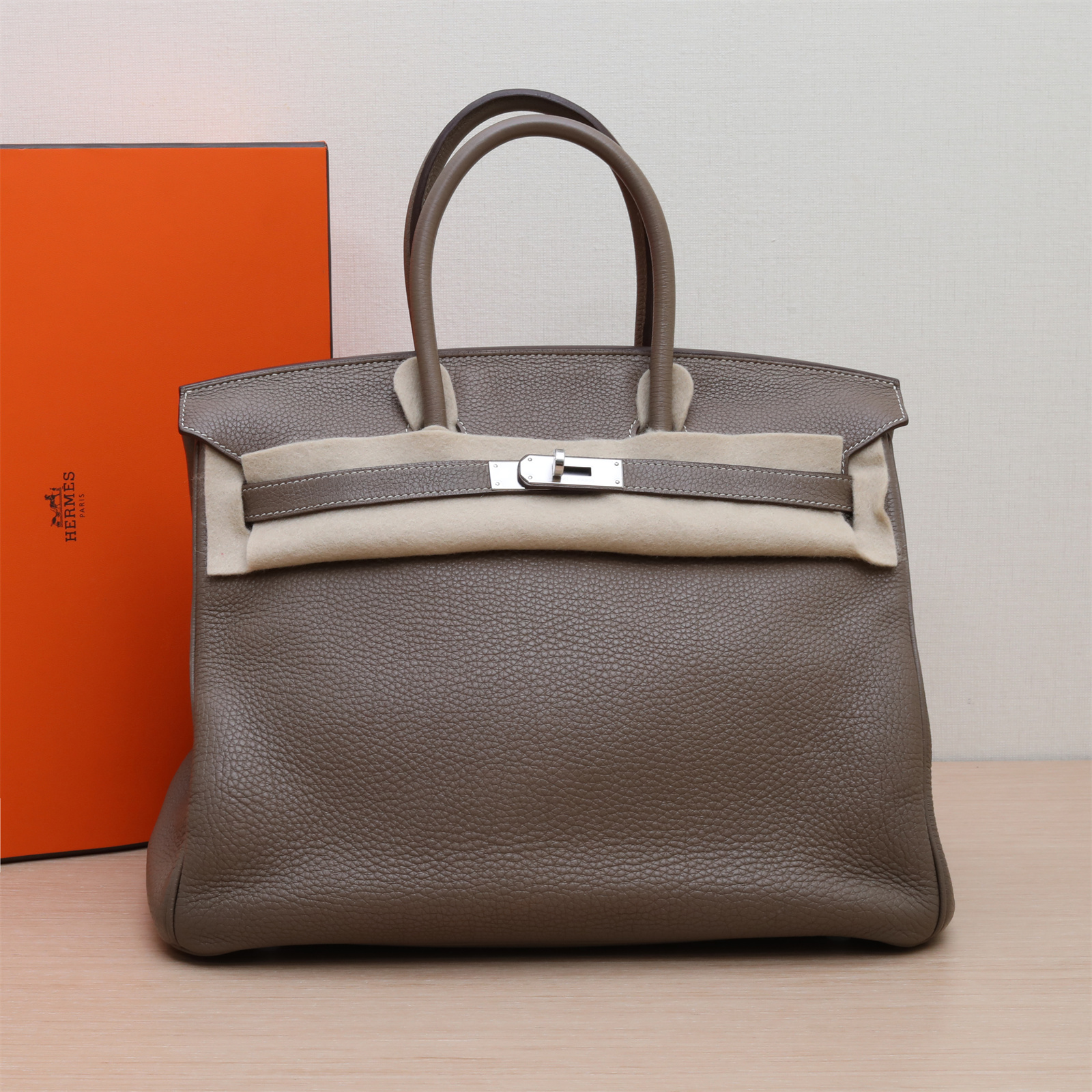 95新 Hermes/爱马仕 活动双双 Birkin35 大象灰 Togo皮 框N 银扣