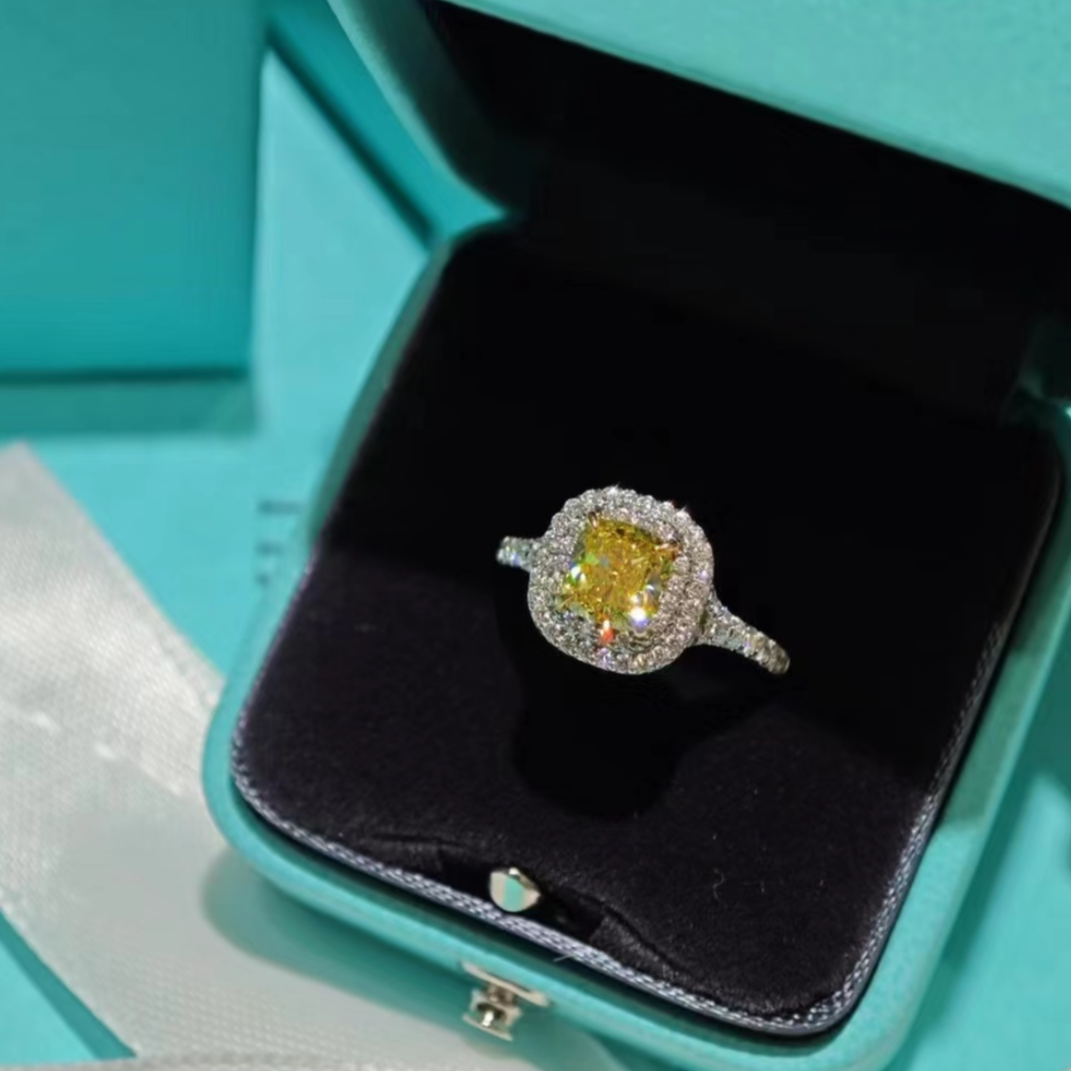 99新 Tiffany & Co./蒂芙尼 小花6珊 黄钻主钻0.40克戒指白金13码