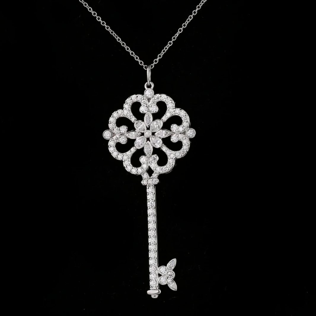 99新 Tiffany & Co./蒂芙尼 小花6珊 樱草花 白金 大号满钻项链