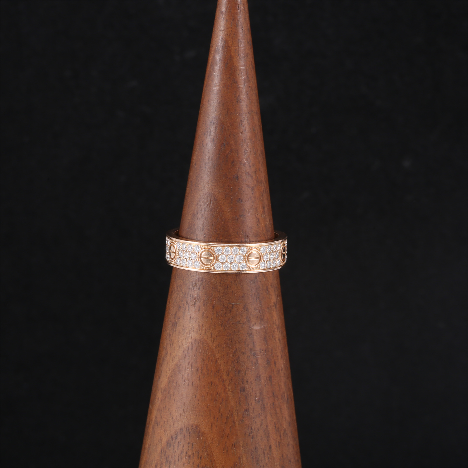 95新 Cartier/卡地亚 黑黑精选 LOVE 18K金满钻 三排钻戒指 53